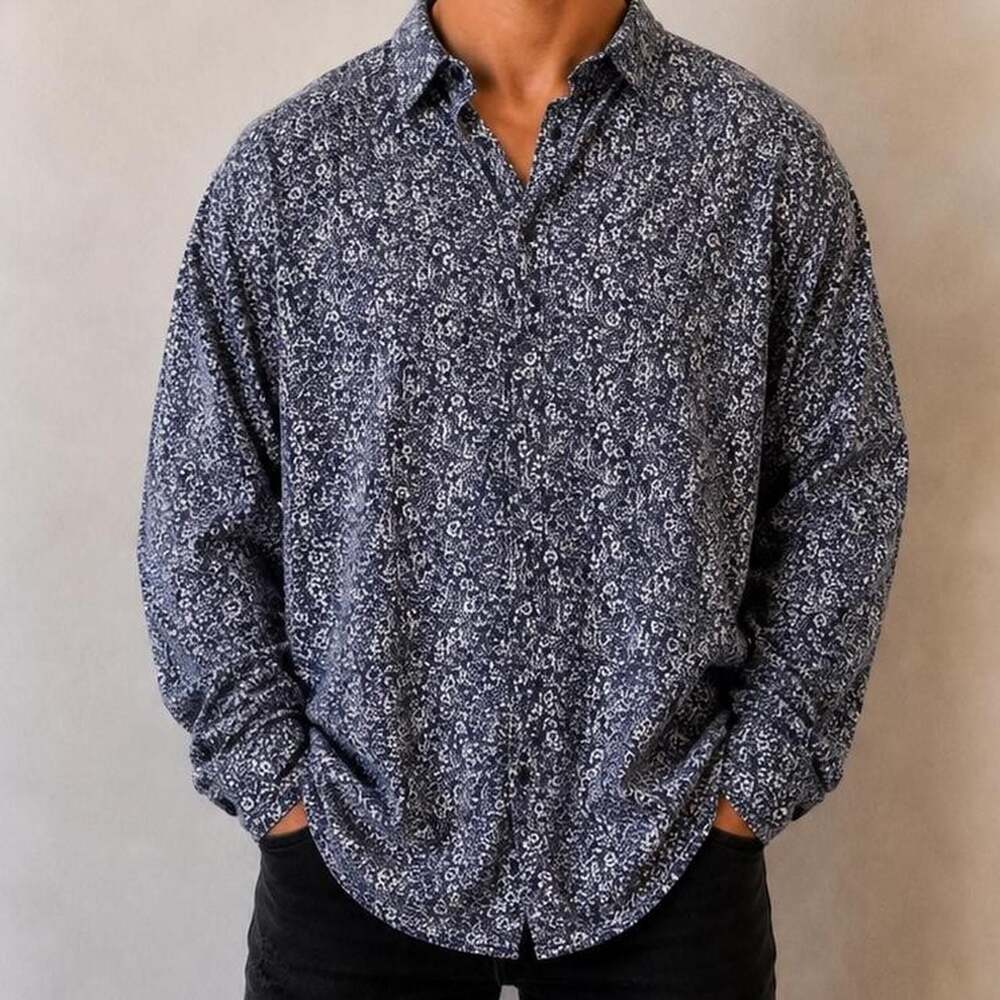 TIP.TOP long sleeve floral button-up shirt navy blue Burgundy XL